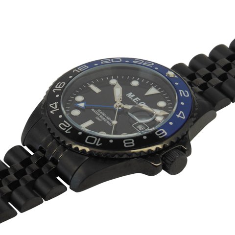 Mec Explora Gmt Cassa Pvd Acciaio 40mm Ghiera Blu e Nera
