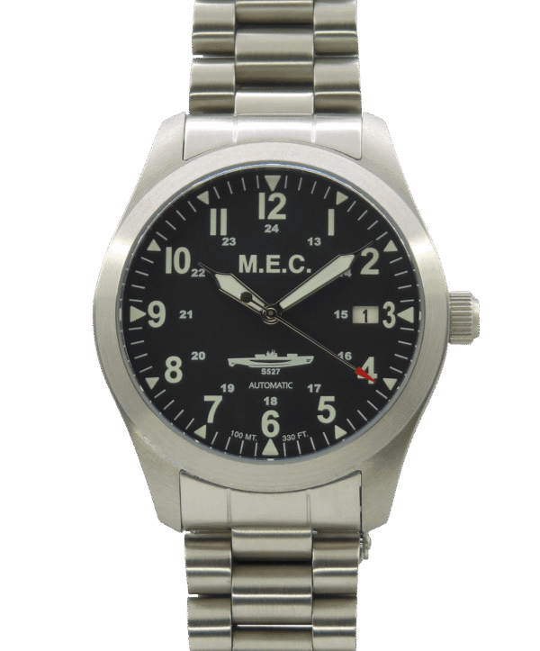 M.e.c. Modello S527 Automatico Nh35 Vetro Zaffiro Quadrante Nero Cinturino Acciaio