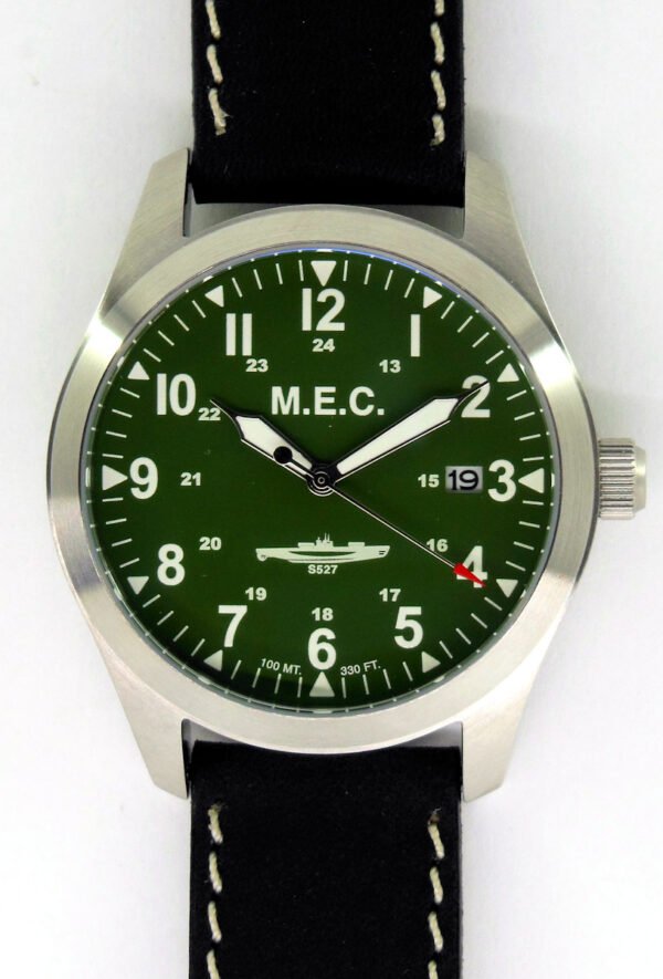 M.e.c. Modello S527 Quarzo Vetro Zaffiro Quadrante Verde Cinturino Pelle