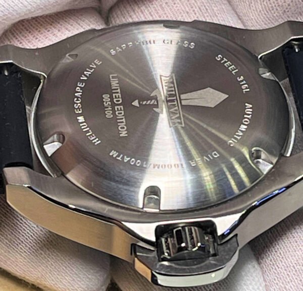 Militum Abisso Marino AM1 Sub 1000 Metri Valvola elio Cassa In Acciaio da 44mm con proteggi corona automatica Vetro Zaffiro Militum Abisso Marino AM1 Sub 1000 Metri Valvola elio Cassa In Acciaio da 44mm con proteggi corona automatica Vetro Zaffiro