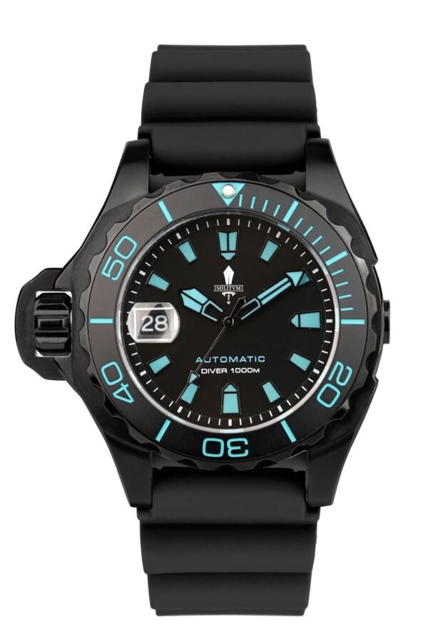 Militum Abisso Marino AM4 Sub 1000 Metri Valvola elio Cassa in Acciaio Trattamento Pvd Black da 44mm con proteggi corona automatica Vetro Zaffiro Militum Abisso Marino AM4 Sub 1000 Metri Valvola elio Cassa in Acciaio Trattamento Pvd Black da 44mm con proteggi corona automatica Vetro Zaffiro