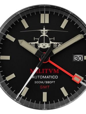 Militum Automatico GMT Elicopter Dial Black Lunetta Girevole Nera e Blu