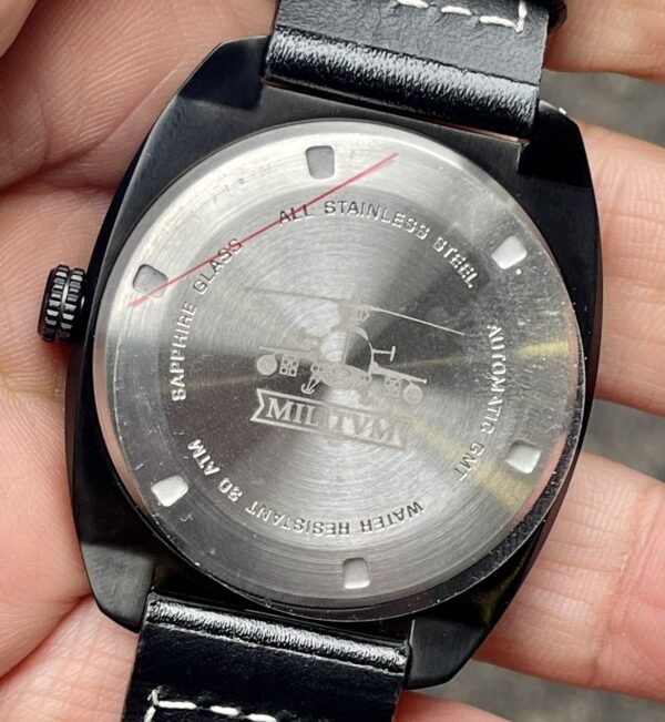 Militum Automatico GMT Elicopter Dial Black Lunetta Girevole Nera e Blu Militum Automatico GMT Elicopter Dial Black Lunetta Girevole Nera e Blu