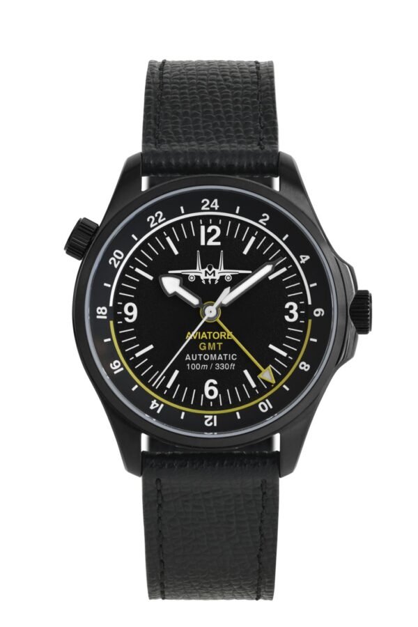 Militum Aviatore GMT con cassa 42mm e 12 di altezza in acciaio All Black