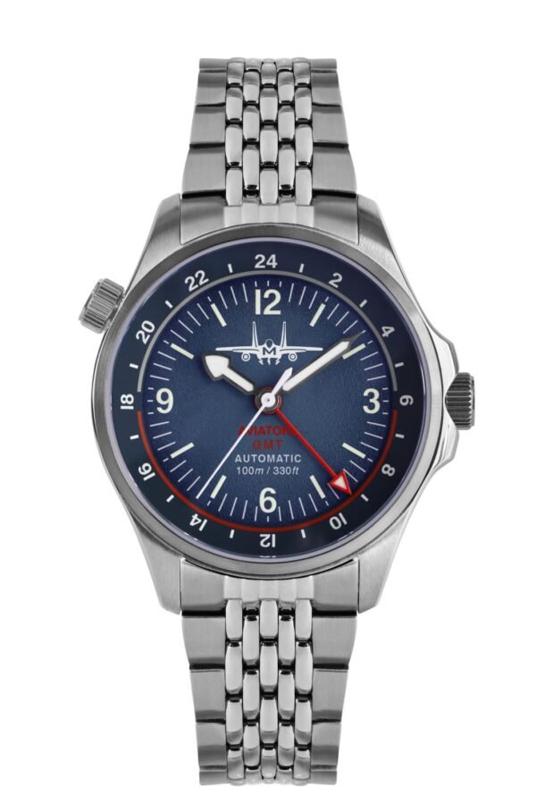 Militum Aviatore GMT con quadrante blu, con cassa 42mm e 12 di altezza