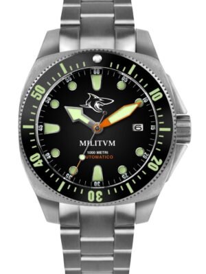 Militum Fortezza Marina M1 Cassa 42mm Sub 1000 Metri Limited Edition 1/100 Megalodonte Valvola Elio Vetro Zaffiro Ghiera Ceramica Quadrante Nero