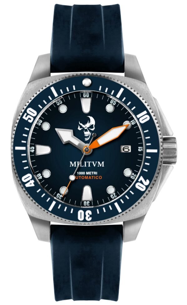 Militum Fortezza Marina Special Edition Skull S3 Cassa 42mm Sub 1000 Metri Limited Edition 1/50 Valvola Elio Vetro Zaffiro Ghiera Ceramica Quadrante Blu ed indici bianchi Militum Fortezza Marina Special Edition Skull S3 Cassa 42mm Sub 1000 Metri Limited Edition 1/50 Valvola Elio Vetro Zaffiro Ghiera Ceramica Quadrante Blu ed indici bianchi