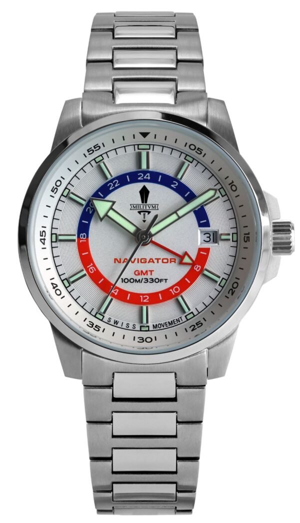 Militum Navigator GMT movimento Svizzero Ronda 515-24h dial Bianco