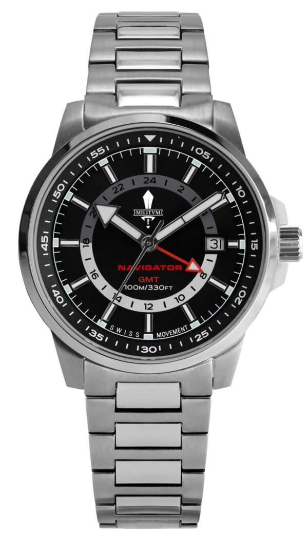 Militum Navigator GMT movimento Svizzero Ronda 515-24h dial Nero