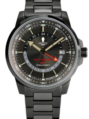 Militum Navigator GMT movimento Svizzero Ronda 515-24h dial Nero Cassa e Cinturino Nero Pvd