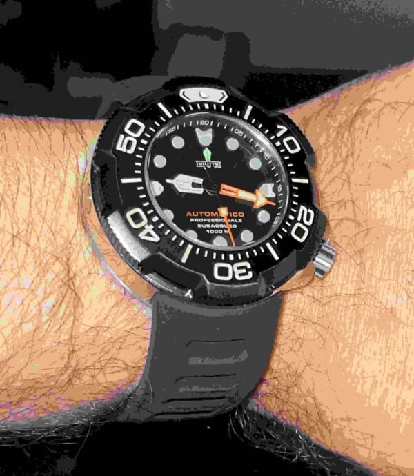 Militum Ocean 1000 Metri Automatico con valvola Elio Zaffiro Limited Edition Gladio Cassa Satinata e Ghiera Nera Con Cinturino Nero