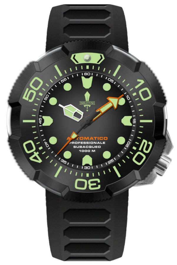 Militum Ocean 1000 Metri Automatico con valvola Elio Zaffiro Limited Edition Gladio Cassa Satinata e Ghiera Nera Con Cinturino Nero