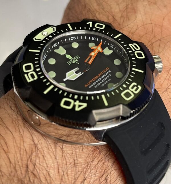 Militum Ocean 1000 Metri Automatico con valvola Elio Zaffiro Limited Edition Gladio Cassa Satinata e Ghiera Nera Con Cinturino Nero