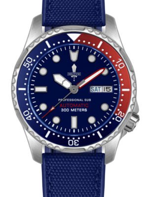 Militum Pelagus con Cassa 40mm 30atm sub 300 Mt. Vetro Zaffiro pvd black Spesore 13 mm Vetro Zaffiro Quadrante blu Gladio Cinturino Gomma Blu