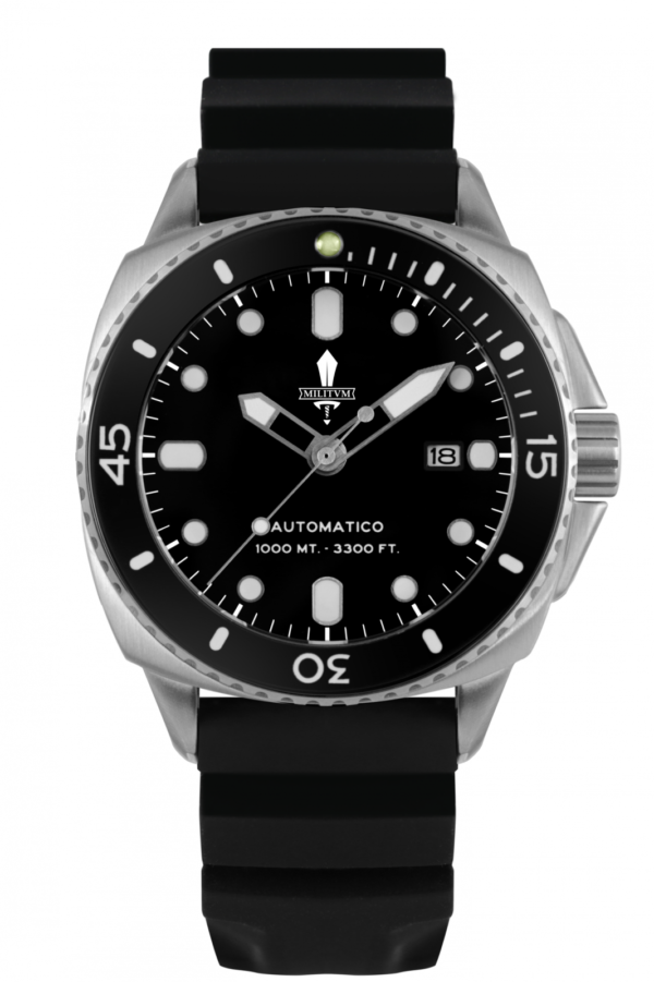 Militum Poseidone P1 Cassa 46mm Sub 1000 Metri Limited Edition 1/100 Valvola Elio Vetro Zaffiro Ghiera Ceramica Quadrante Pan Nero