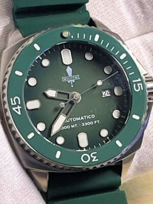 Militum Poseidone P4 Cassa 46mm Sub 1000 Metri Limited Edition 1/100 Valvola Elio Vetro Zaffiro Ghiera Ceramica Quadrante Pan Verde
