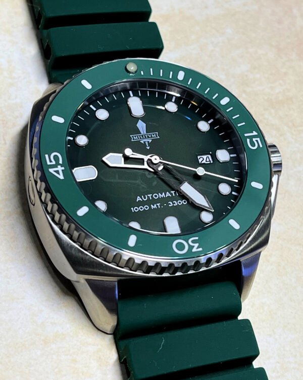 Militum Poseidone P4 Cassa 46mm Sub 1000 Metri Limited Edition 1/100 Valvola Elio Vetro Zaffiro Ghiera Ceramica Quadrante Pan Verde