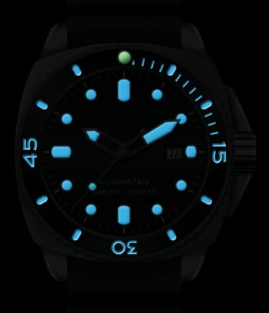 Militum Poseidone P4 Cassa 46mm Sub 1000 Metri Limited Edition 1/100 Valvola Elio Vetro Zaffiro Ghiera Ceramica Quadrante Pan Verde