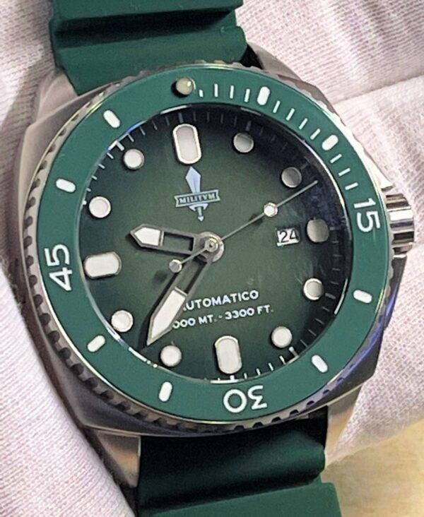 Militum Poseidone P4 Cassa 46mm Sub 1000 Metri Limited Edition 1/100 Valvola Elio Vetro Zaffiro Ghiera Ceramica Quadrante Pan Verde
