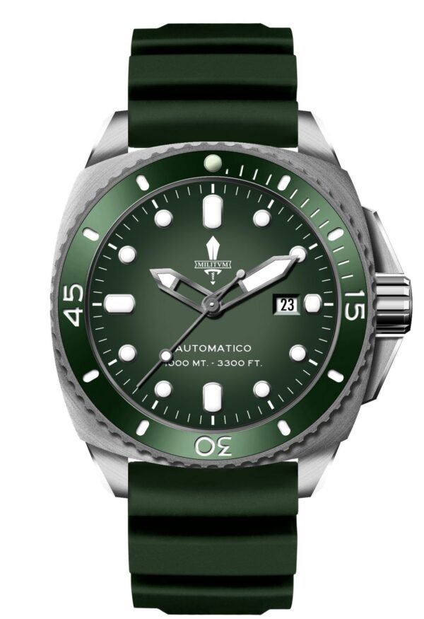 Militum Poseidone P4 Cassa 46mm Sub 1000 Metri Limited Edition 1/100 Valvola Elio Vetro Zaffiro Ghiera Ceramica Quadrante Pan Verde