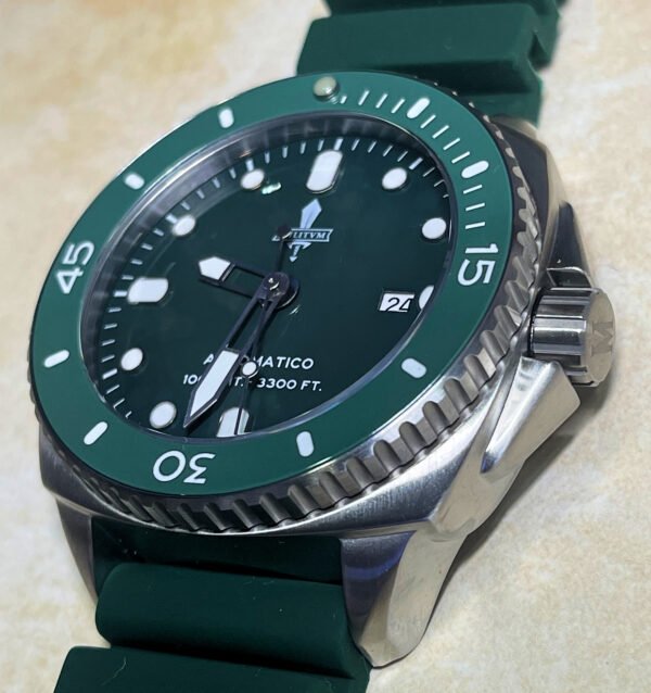 Militum Poseidone P4 Cassa 46mm Sub 1000 Metri Limited Edition 1/100 Valvola Elio Vetro Zaffiro Ghiera Ceramica Quadrante Pan Verde