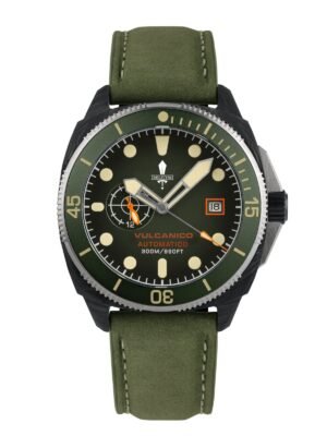 Militum Vulcanico da 42mm In Carbonio Forgiato e Titanio 30 Atm Dial Verde Cinturino In Pelle