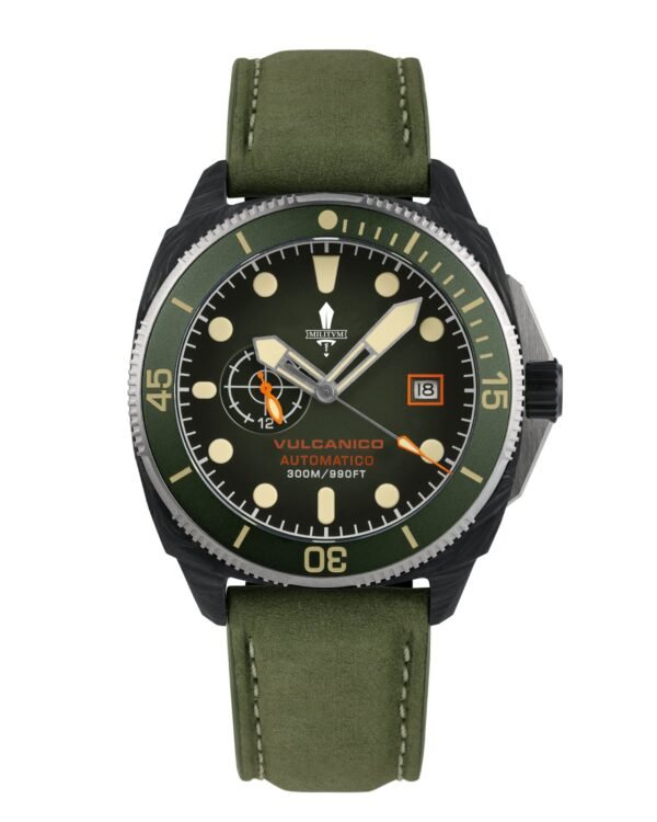 Militum Vulcanico da 42mm In Carbonio Forgiato e Titanio 30 Atm Dial Verde Cinturino In Pelle