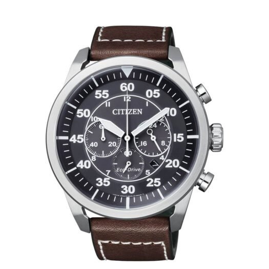 Orologio Cronografo Citizen Eco Drive da Uomo in Acciaio E Pelle - Aviator Chrono - CA4210-16E