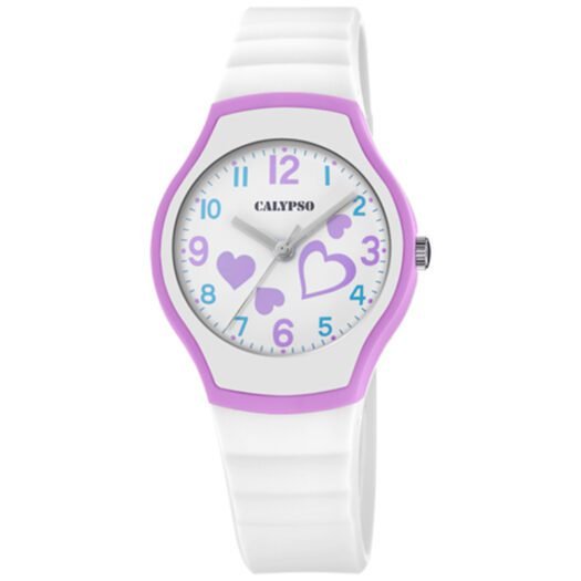 Orologio da Bambina Calypso in Gomma Rosa e Bianca con Cuori - Junior - K5806/1