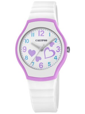 Orologio da Bambina Calypso in Gomma Rosa e Bianca con Cuori - Junior - K5806/1