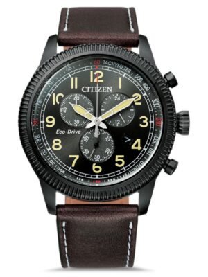 Orologio Eco Drive Cronografo Citizen in Acciaio e Pelle - Crono Aviator - AT2465-18E