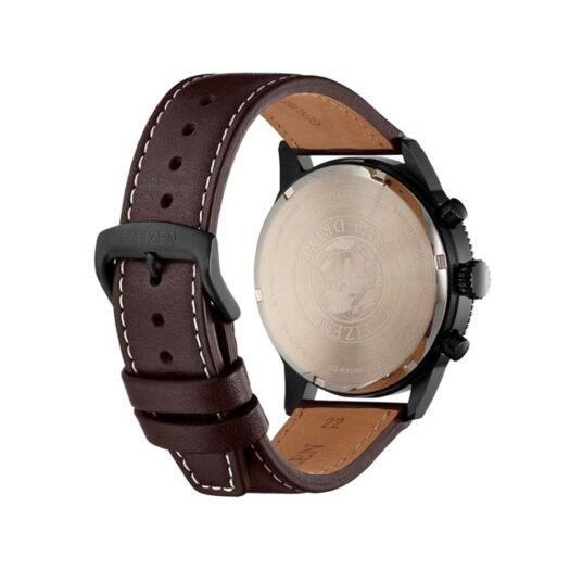 Orologio Eco Drive Cronografo Citizen in Acciaio e Pelle - Crono Aviator - AT2465-18E