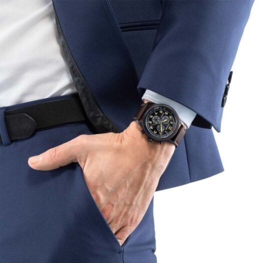 Orologio Eco Drive Cronografo Citizen in Acciaio e Pelle - Crono Aviator - AT2465-18E