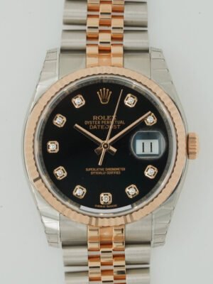 Rolex Datejust 116231 Steel & Rose Gold Black Dial Diamonds