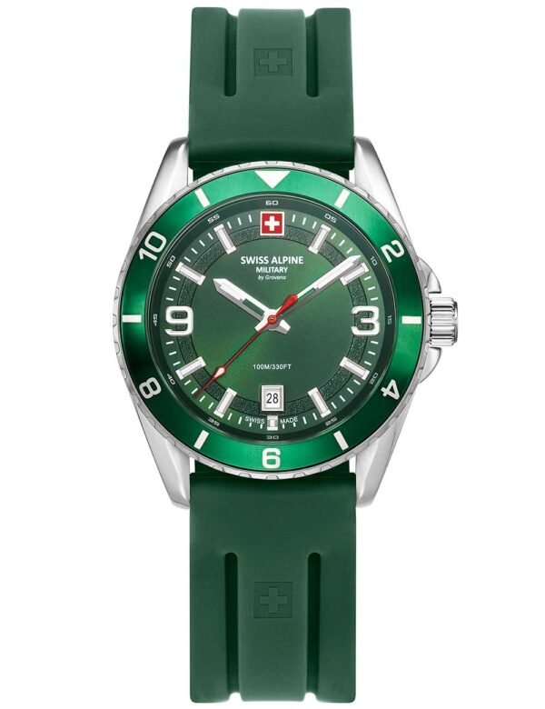 Swiss Alpine Military 7034.1834 Orologio Uomo Sierra argento verde 42mm 10ATM