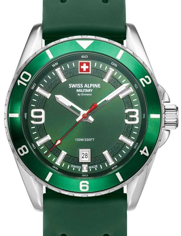 Swiss Alpine Military 7034.1834 Orologio Uomo Sierra argento verde 42mm 10ATM